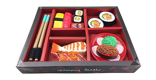 Japanese Sushi Dinner Bento Box Pretend Play toy set with colorful food pieces