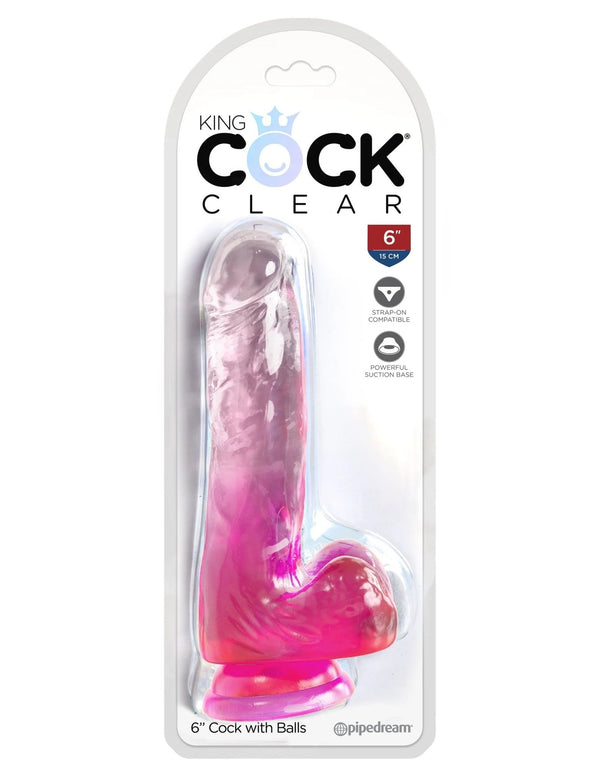 King Cock Clear 6 Inch With Balls - Pink - US Stores