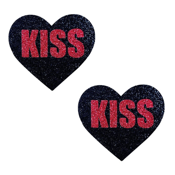 Kiss Red and Black Valentine Glitter Heart Nipple Cover Pasties - US Stores