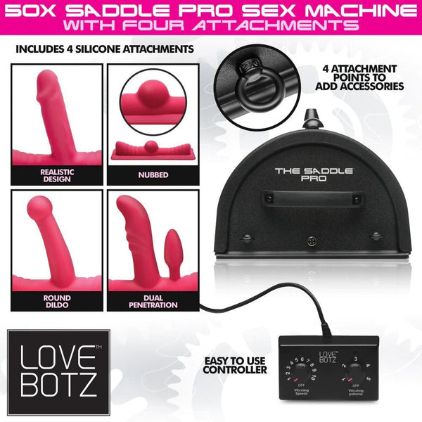 Love Botz 50x Saddle Pro Sex Machine With 4 Attachments - US Stores