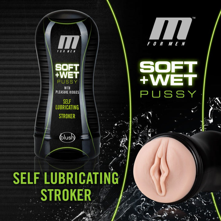 M for Men - Soft and Wet - Pussy With Pleasure Ridges - Self Lubricating Stroker Cup - Vanilla - US Stores