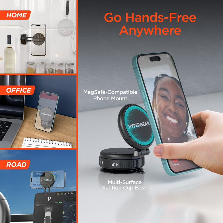 Mag Vac Magnetic Phone Mount with Vacuum Suction Cup Base | Multi - Surface | Black - US Stores