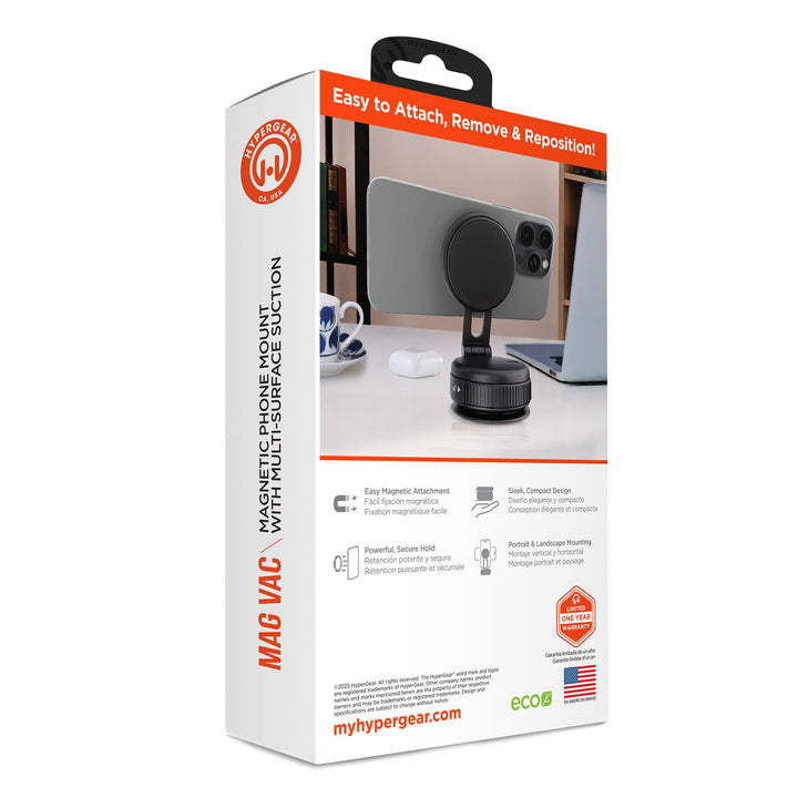 Mag Vac Magnetic Phone Mount with Vacuum Suction Cup Base | Multi - Surface | Black - US Stores