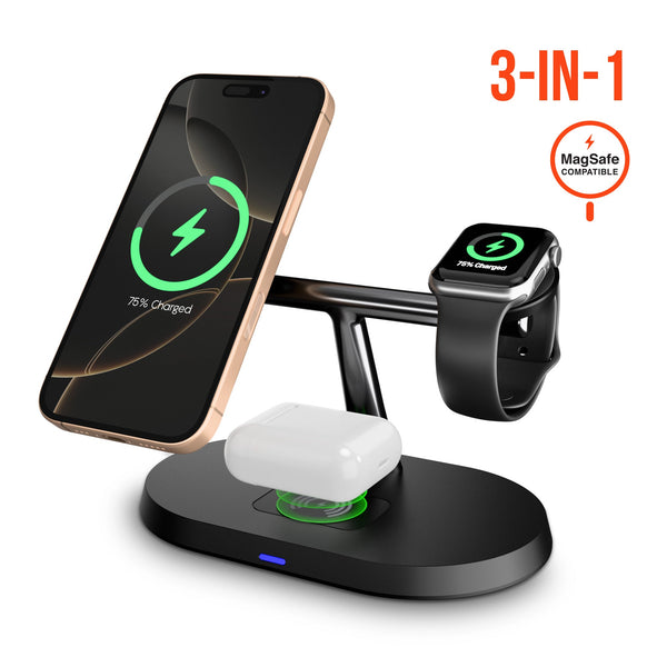 MaxCharge Pro 3 - in - 1 Wireless Charging Stand with 15W Magnetic Wireless Fast Charge | Black - US Stores