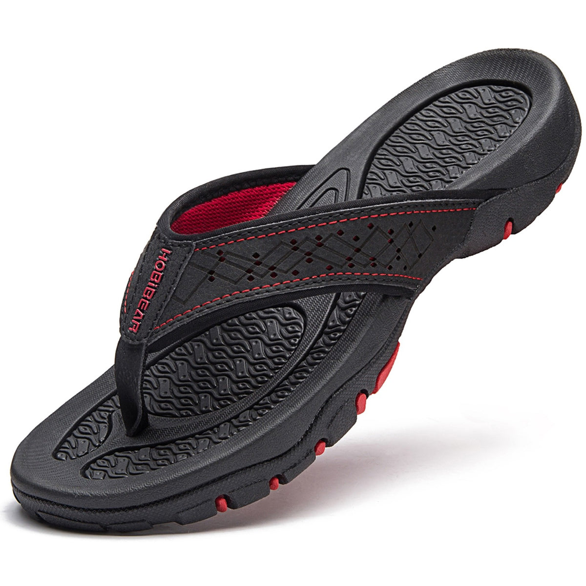 Men’s Thong Flip-Flop Sandals – Black/Red, Size 16
