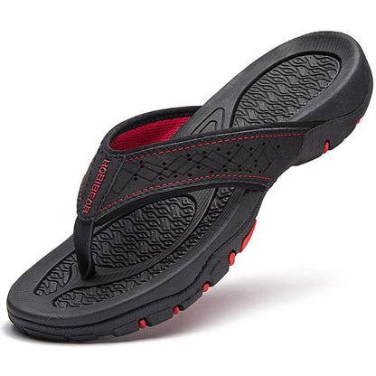 Men’s Thong Flip-Flop Sandals – Black/Red, Size 16