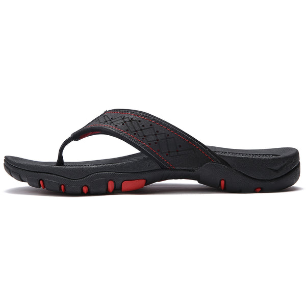Mens Thong Sandals Indoor and Outdoor Beach Flip Flop Black/Red Size 8.5