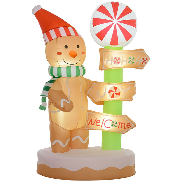Outsunny 6' Blow up Gingerbread & Signpost w/ Build - in Lights, Christmas Inflatable Decorations Outdoor for Holiday Garden - US Stores