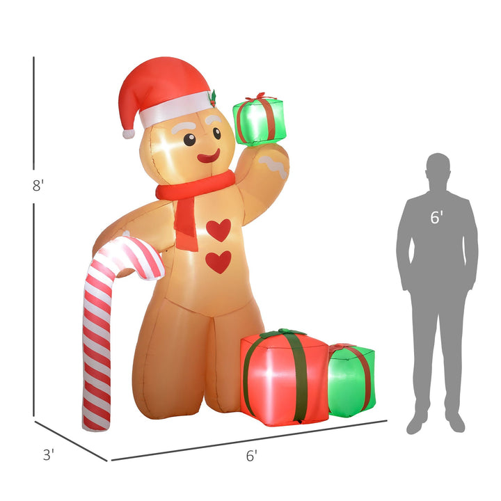 Outsunny 8FT Giant Inflatable Gingerbread Man, Christmas Blow Up Decorations with LED Lights for Indoor, Outdoor, Yard - US Stores