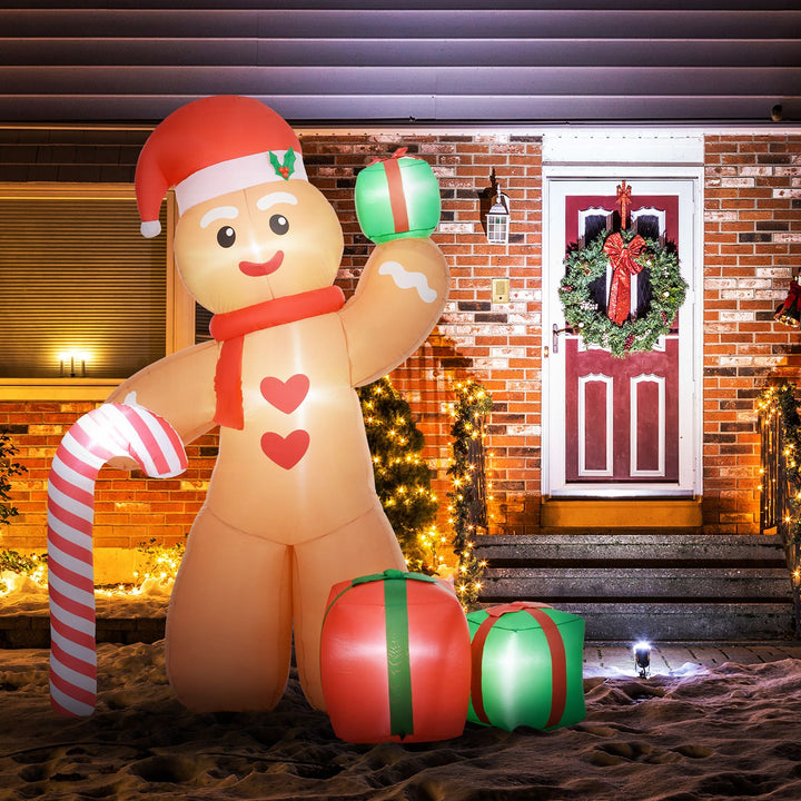 Outsunny 8FT Giant Inflatable Gingerbread Man, Christmas Blow Up Decorations with LED Lights for Indoor, Outdoor, Yard - US Stores