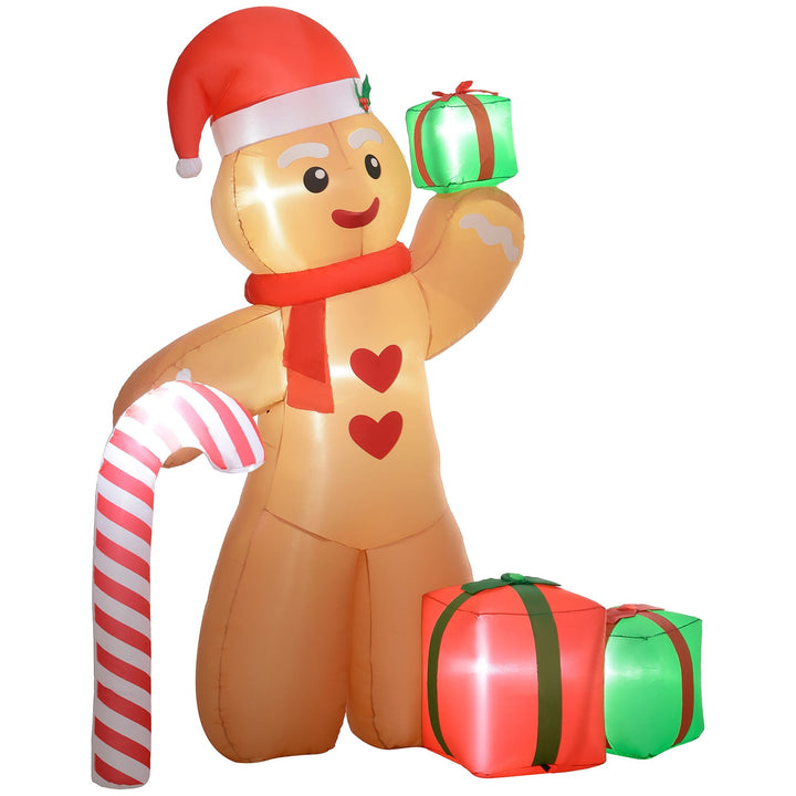 Outsunny 8FT Giant Inflatable Gingerbread Man, Christmas Blow Up Decorations with LED Lights for Indoor, Outdoor, Yard - US Stores