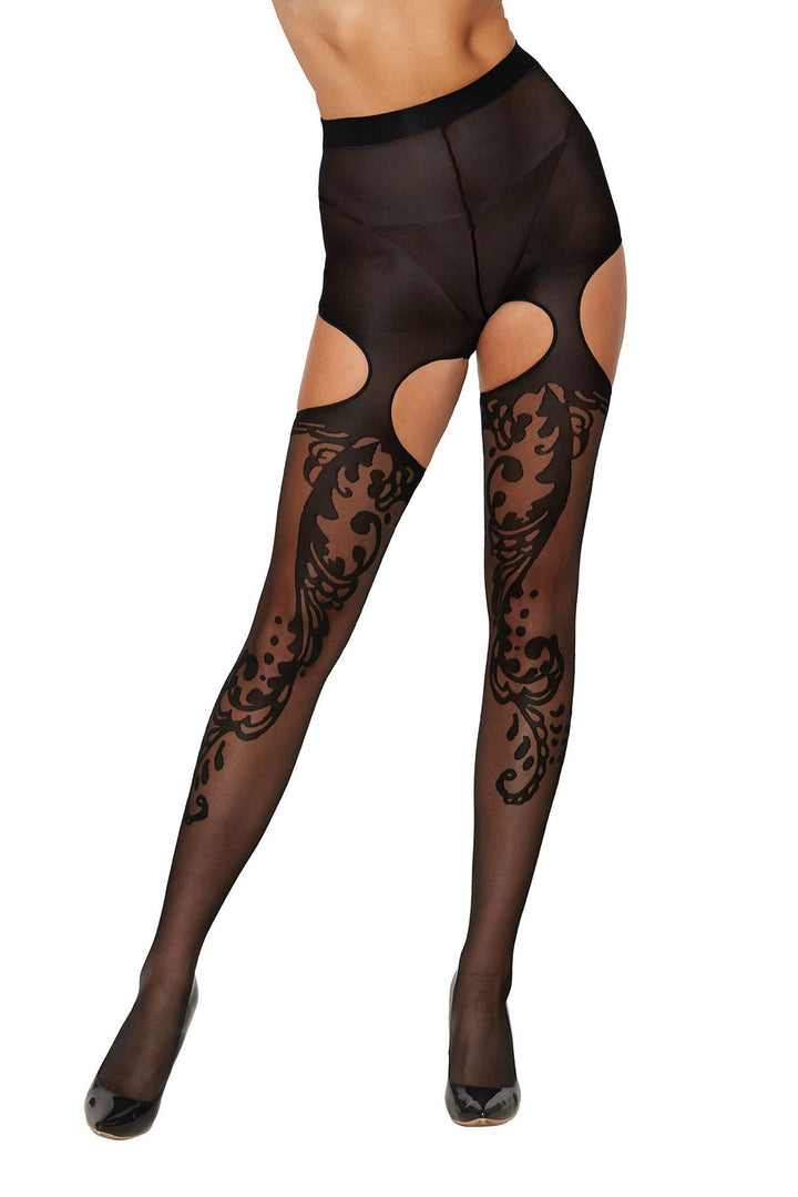 Patterned Garter Hose - One Size - Black - US Stores