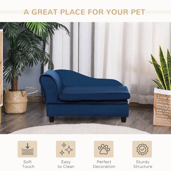 PawHut Pet Sofa Bed with Storage, Cushy Couch for Cats and Small Dogs, Soft Foam Couch, Modern Pet Furniture, Blue - US Stores