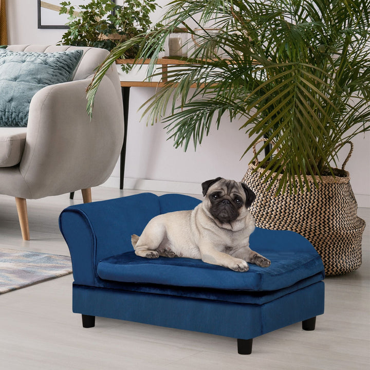 PawHut Pet Sofa Bed with Storage, Cushy Couch for Cats and Small Dogs, Soft Foam Couch, Modern Pet Furniture, Blue - US Stores