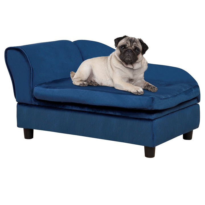 PawHut Pet Sofa Bed with Storage, Cushy Couch for Cats and Small Dogs, Soft Foam Couch, Modern Pet Furniture, Blue - US Stores