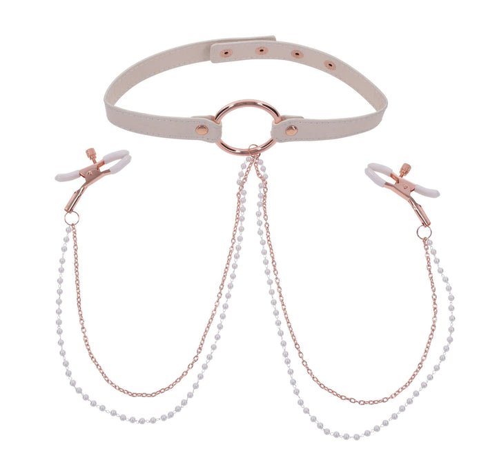 Peaches N Creame Collar With Nipple Clamps - Pink - US Stores