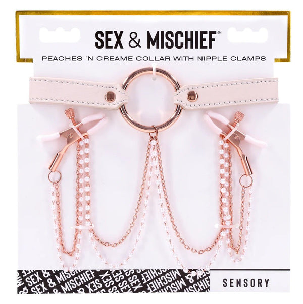 Peaches N Creame Collar With Nipple Clamps - Pink - US Stores