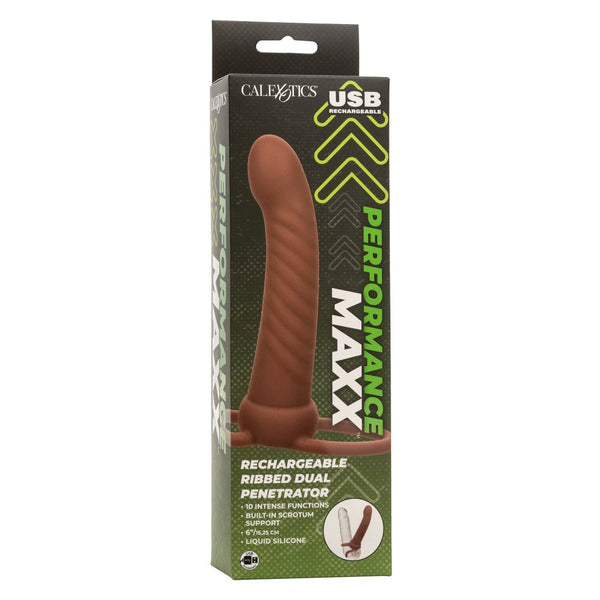 Performance Maxx Rechargeable Ribbed Dual Penetrator - Brown - US Stores