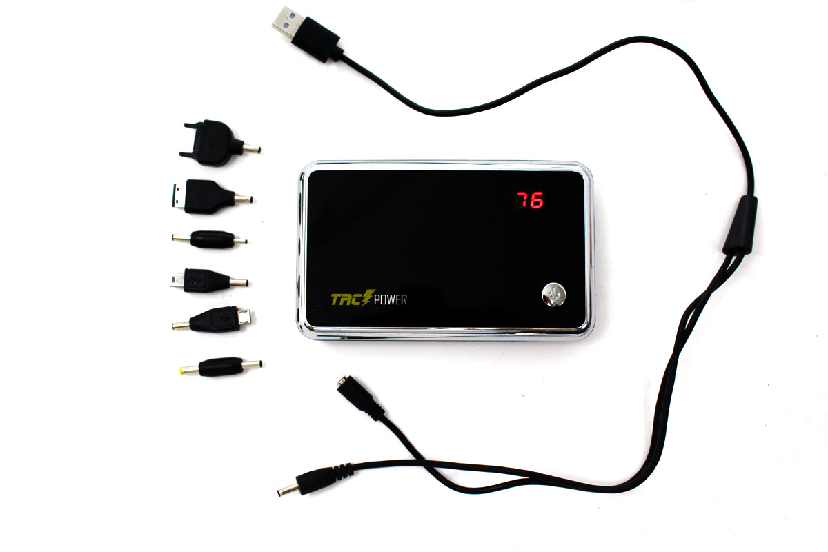 Portable power bank with USB cable and six adapter tips