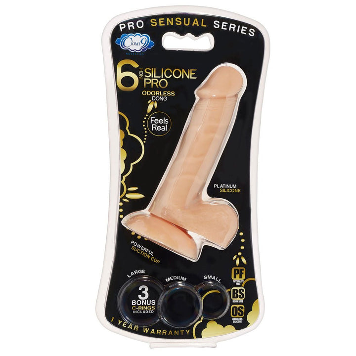 Pro Sensual Premium Silicone 6 Inch Dong With 3 Cockrings - Flesh - US Stores