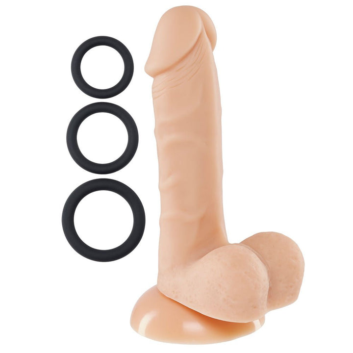 Pro Sensual Premium Silicone 6 Inch Dong With 3 Cockrings - Flesh - US Stores