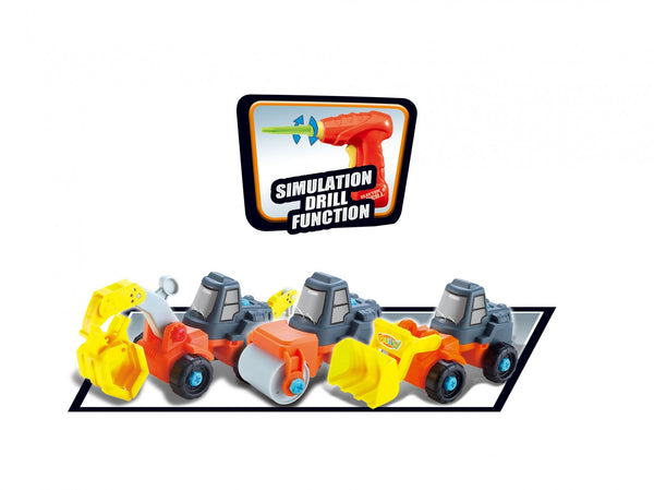 3-in-1 Take-A Part Construction Toy Truck With Power Tool (Bulldozer + Excavator + Roller)
