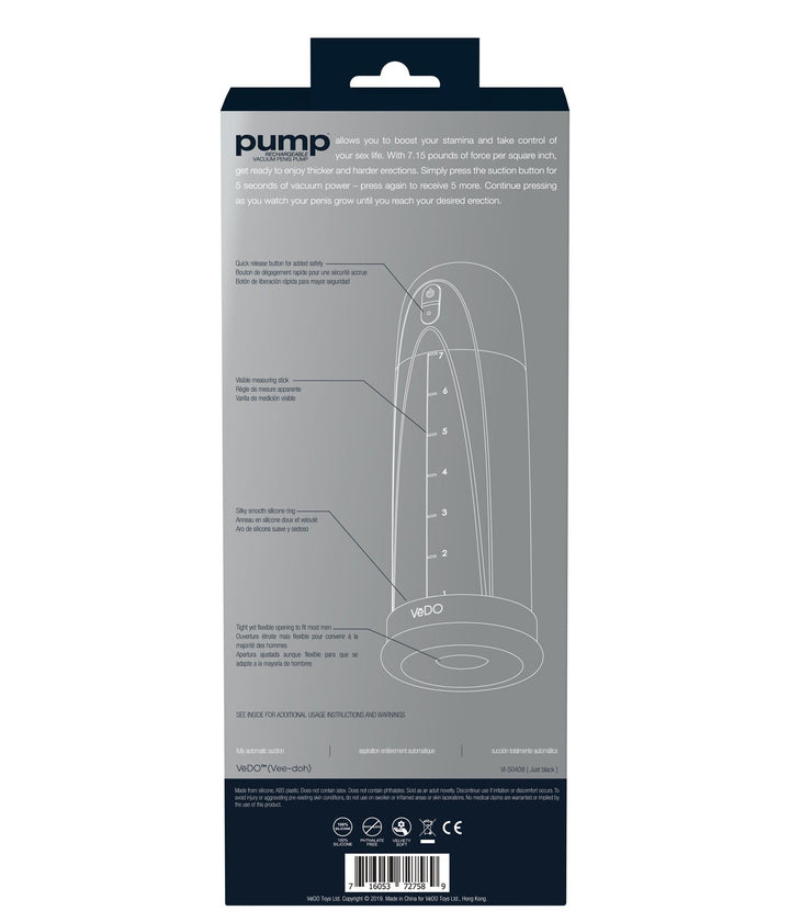 Pump Rechargeable Vacuum Penis - Just Black - US Stores