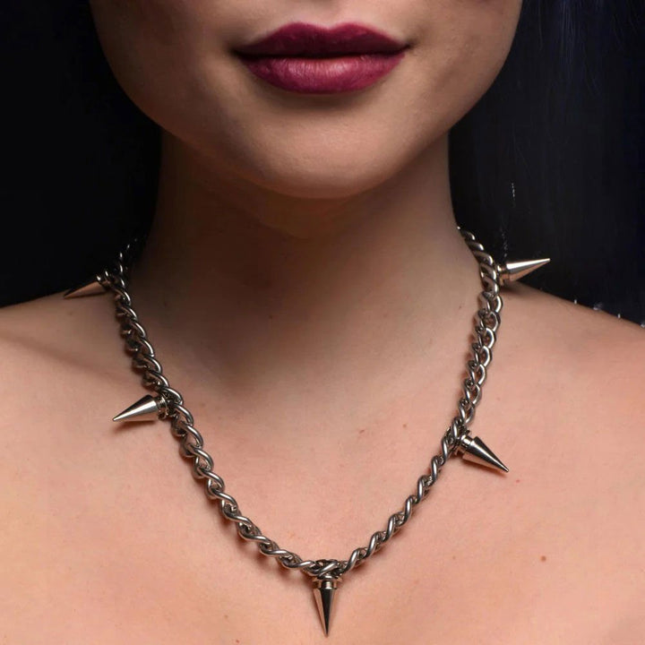 Punk Spiked Necklace Silver - US Stores