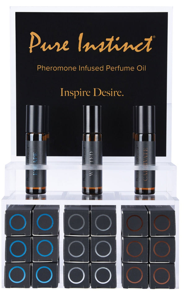 Pure Instinct Pheromone Infused Perfume Oil Men Acrylic Cube Display with Testers (22 Pcs) - US Stores