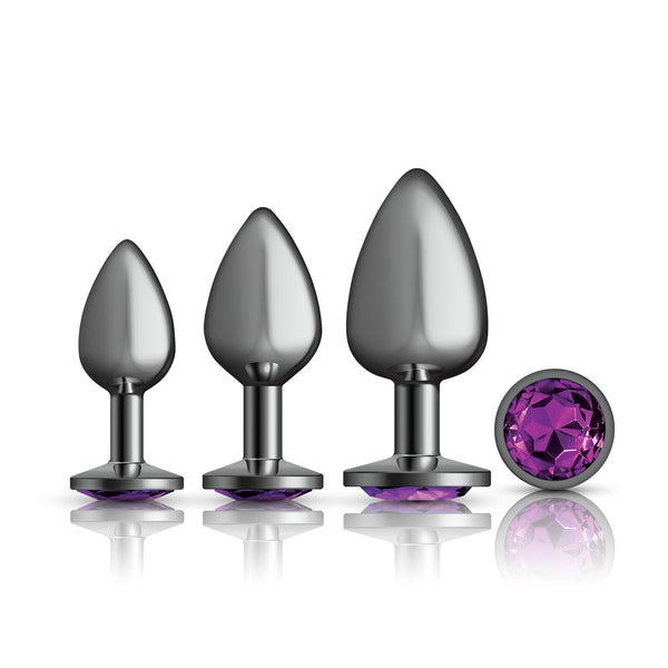 Purple Round Gem Anal Trainer Kit - Gunmetal - US Stores