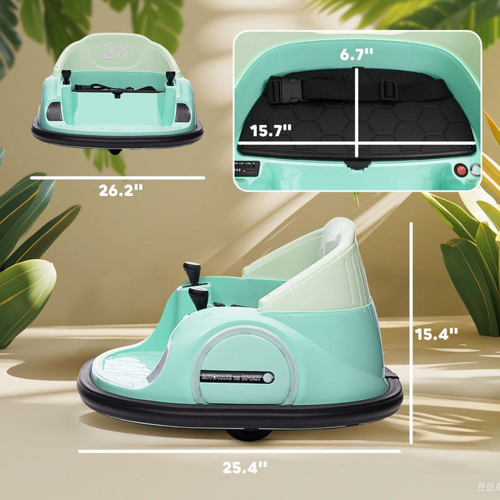 Qaba 12V Electric Ride on Bumper Car for Kids 1.5 - 5 Years Old, Baby Bumper Car with Remote Control, Light Green - US Stores