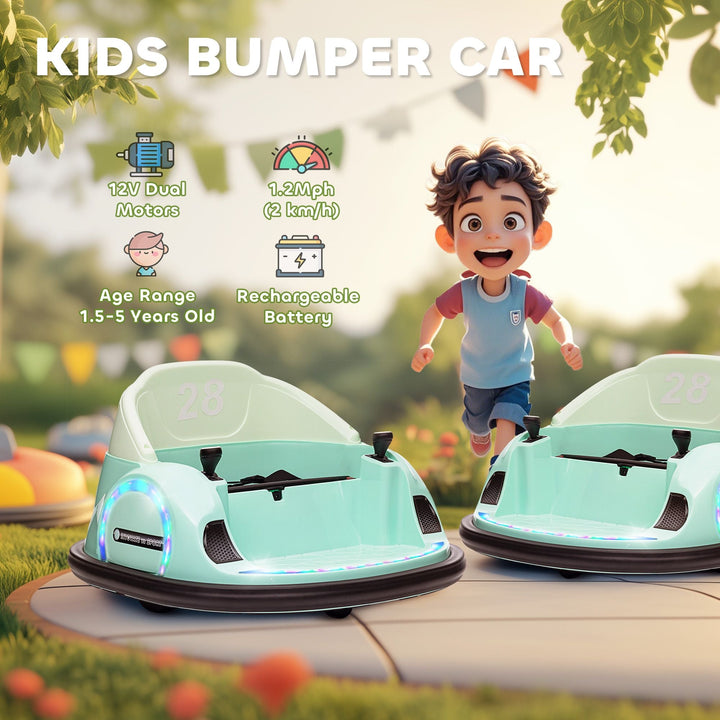 Qaba 12V Electric Ride on Bumper Car for Kids 1.5 - 5 Years Old, Baby Bumper Car with Remote Control, Light Green - US Stores