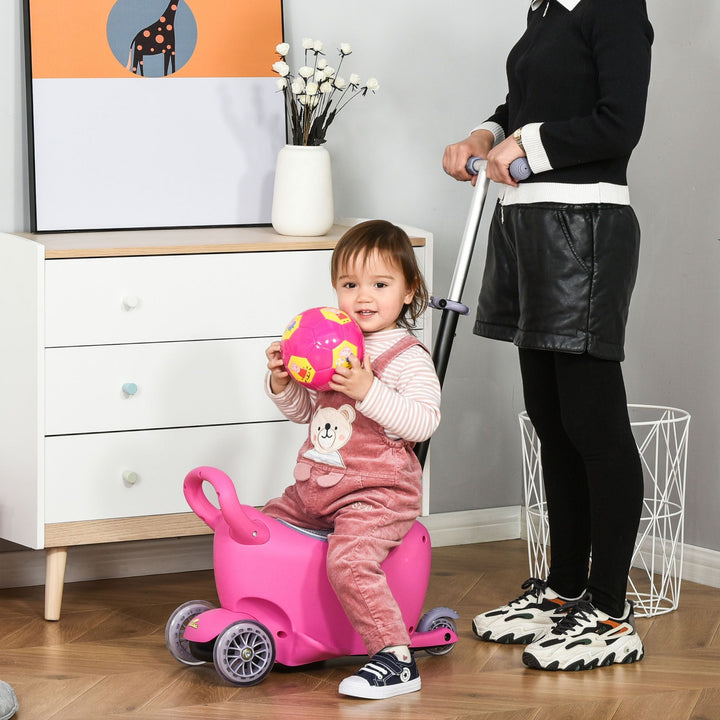 Qaba 3 - in - 1 Kids Scooter Walker Push Car, Pink, Height Adjustable, with Storage, Durable - US Stores