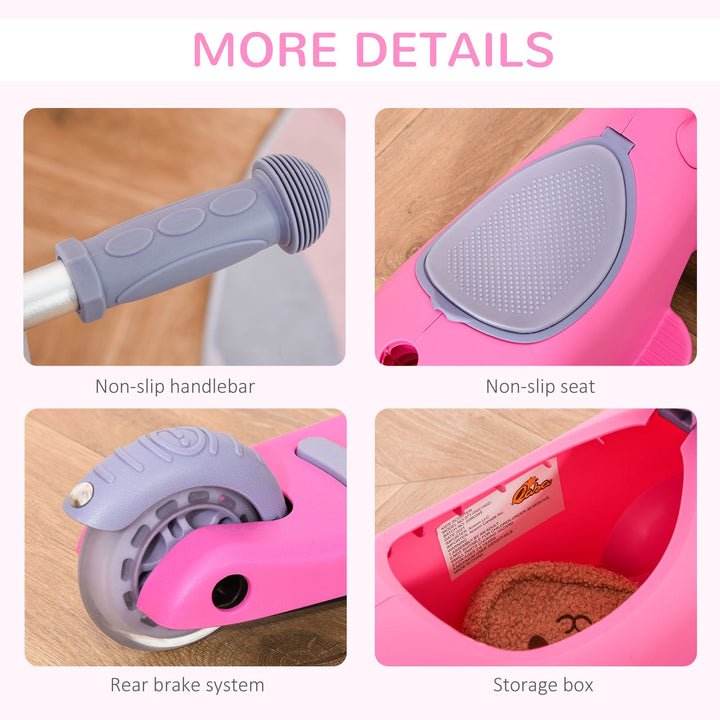 Qaba 3 - in - 1 Kids Scooter Walker Push Car, Pink, Height Adjustable, with Storage, Durable - US Stores