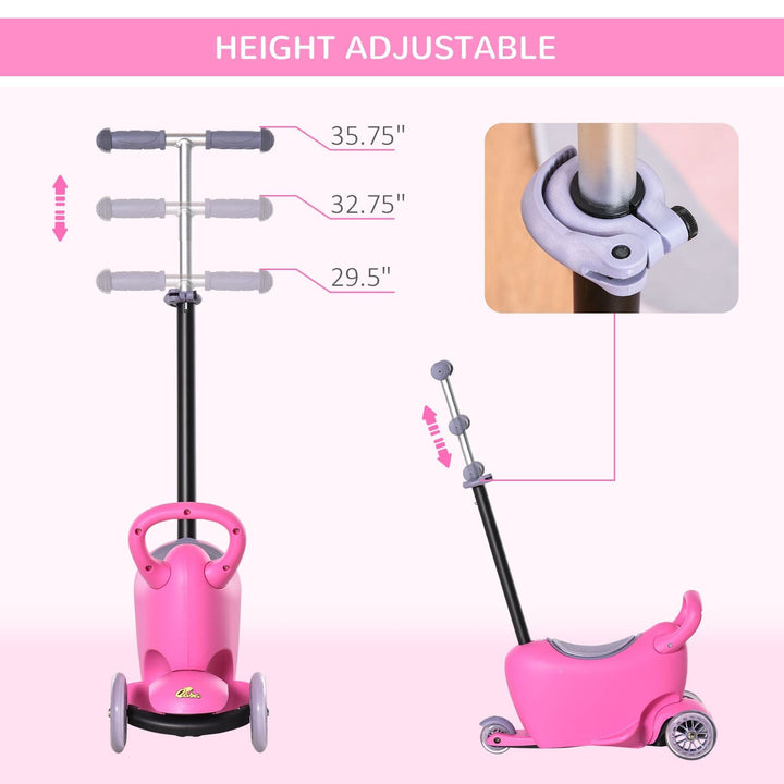 Qaba 3 - in - 1 Kids Scooter Walker Push Car, Pink, Height Adjustable, with Storage, Durable - US Stores