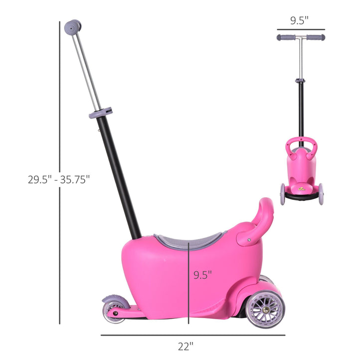 Qaba 3 - in - 1 Kids Scooter Walker Push Car, Pink, Height Adjustable, with Storage, Durable - US Stores