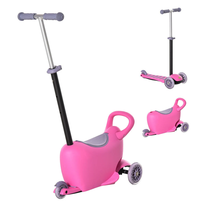 Qaba 3 - in - 1 Kids Scooter Walker Push Car, Pink, Height Adjustable, with Storage, Durable - US Stores