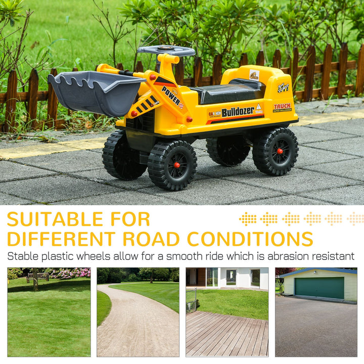 Qaba Bulldozer Ride - On Toy Excavator, Multi - functional with Steering Wheel, Under Seat Storage, Yellow, Ages 2 - 3 - US Stores