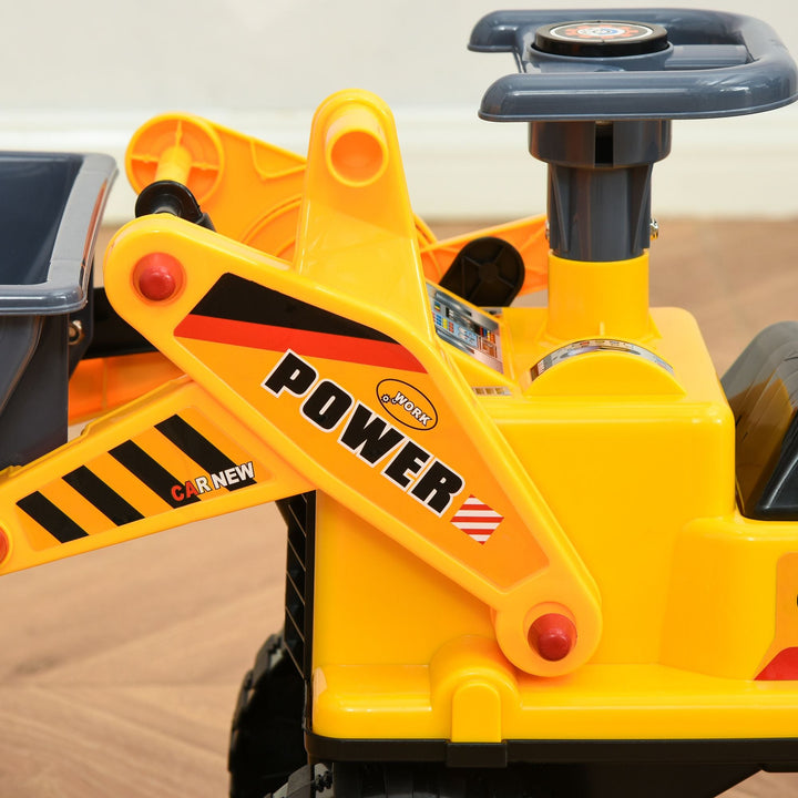 Qaba Bulldozer Ride - On Toy Excavator, Multi - functional with Steering Wheel, Under Seat Storage, Yellow, Ages 2 - 3 - US Stores