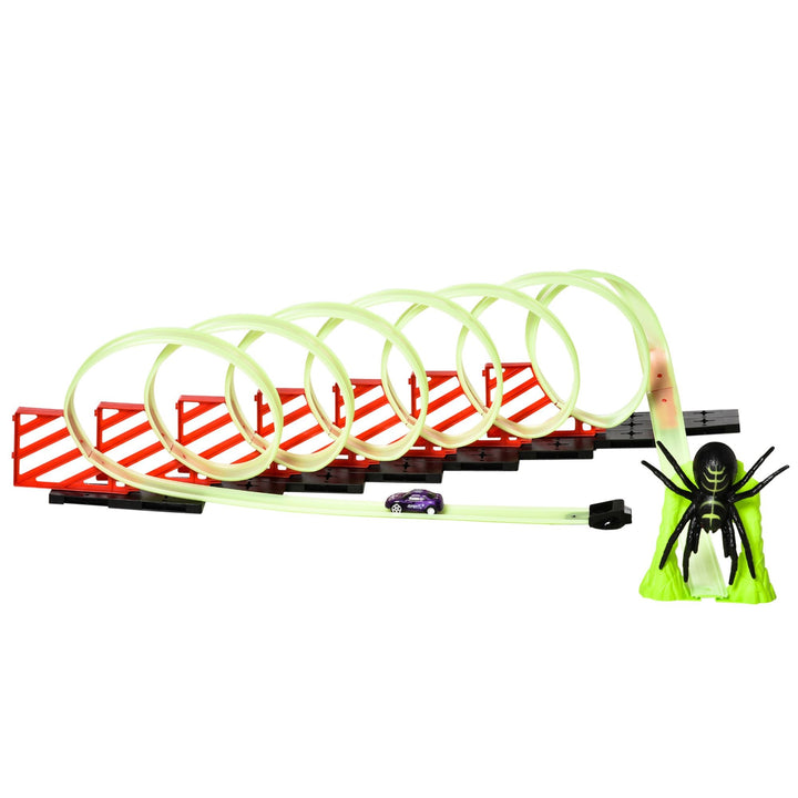 Qaba DIY Criss - Cross Track Set with Luminous Effect, Spider Model Pull - back Car, for Ages 3 - 6, Green, Red - US Stores