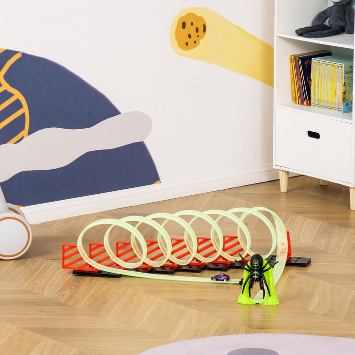 Qaba DIY Criss - Cross Track Set with Luminous Effect, Spider Model Pull - back Car, for Ages 3 - 6, Green, Red - US Stores