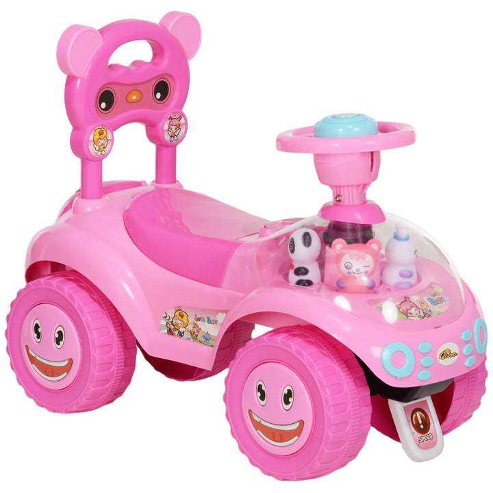 Qaba Foot to Floor Toddler Push Car w/ Horn, Light, Music, Anti - Over - Backwards Device & Underseat Storage, Pink - US Stores