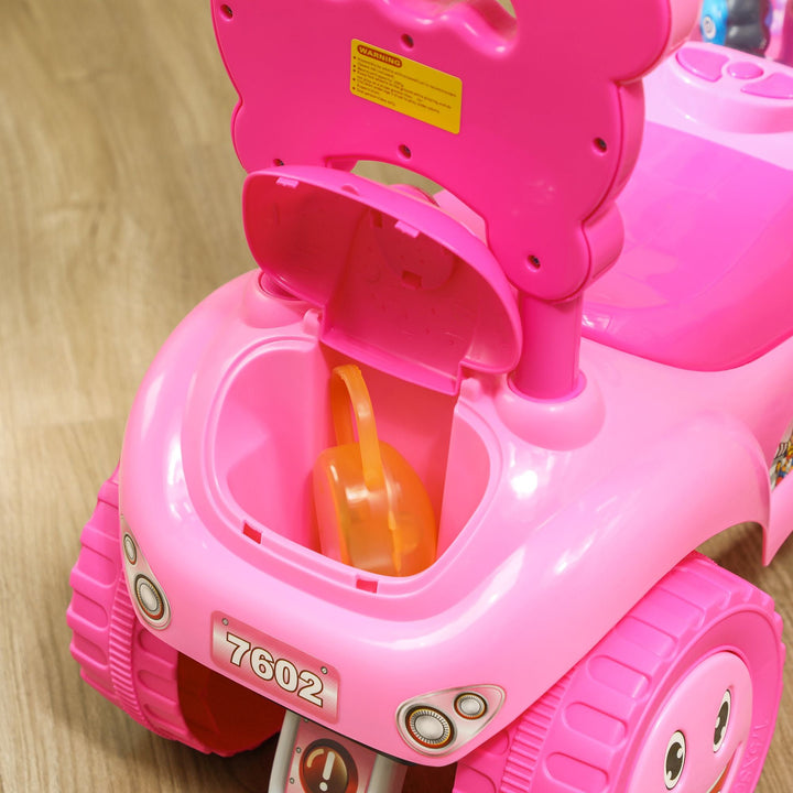 Qaba Foot to Floor Toddler Push Car w/ Horn, Light, Music, Anti - Over - Backwards Device & Underseat Storage, Pink - US Stores