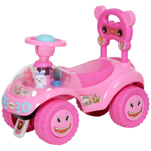 Qaba Foot to Floor Toddler Push Car w/ Horn, Light, Music, Anti - Over - Backwards Device & Underseat Storage, Pink - US Stores