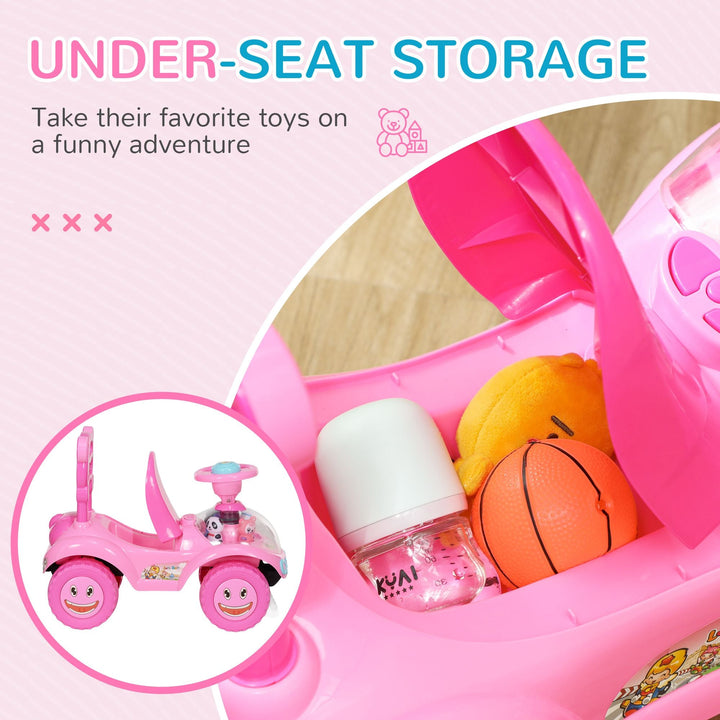 Qaba Foot to Floor Toddler Push Car w/ Horn, Light, Music, Anti - Over - Backwards Device & Underseat Storage, Pink - US Stores