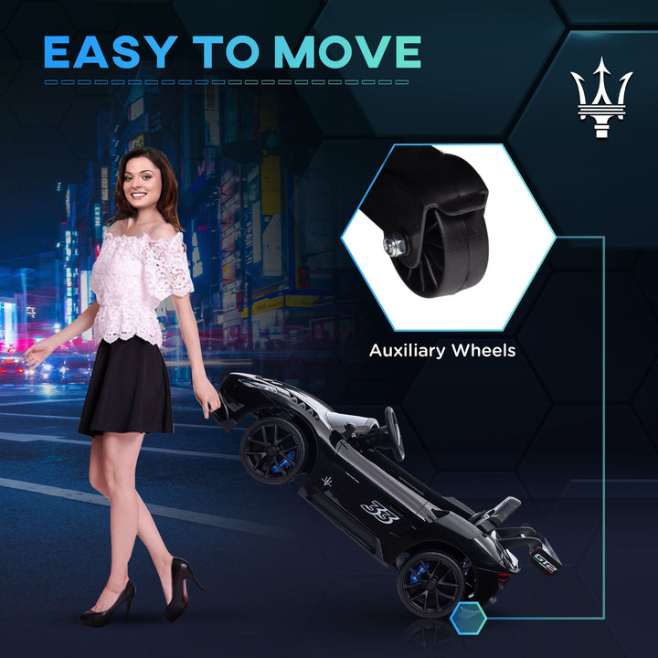 Qaba Maserati GT2 Licensed Ride On Car, 12V 3MPH Battery Powered Electric Car w/ Shock - Absorbers, Auxiliary Wheels, Black - US Stores
