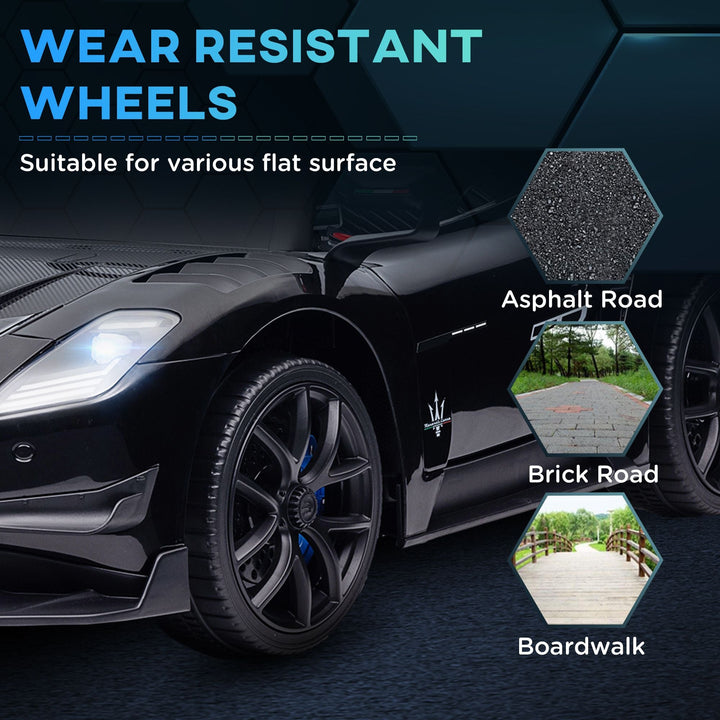 Qaba Maserati GT2 Licensed Ride On Car, 12V 3MPH Battery Powered Electric Car w/ Shock - Absorbers, Auxiliary Wheels, Black - US Stores