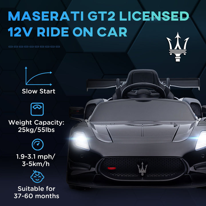 Qaba Maserati GT2 Licensed Ride On Car, 12V 3MPH Battery Powered Electric Car w/ Shock - Absorbers, Auxiliary Wheels, Black - US Stores