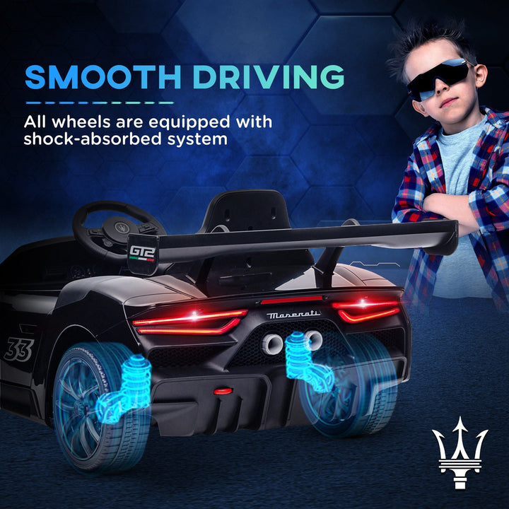 Qaba Maserati GT2 Licensed Ride On Car, 12V 3MPH Battery Powered Electric Car w/ Shock - Absorbers, Auxiliary Wheels, Black - US Stores