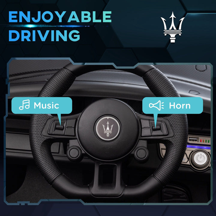 Qaba Maserati GT2 Licensed Ride On Car, 12V 3MPH Battery Powered Electric Car w/ Shock - Absorbers, Auxiliary Wheels, Black - US Stores